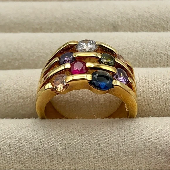 Fashion Jewelry Multicolor Gemstone Gold Ring - Picture 8 of 16